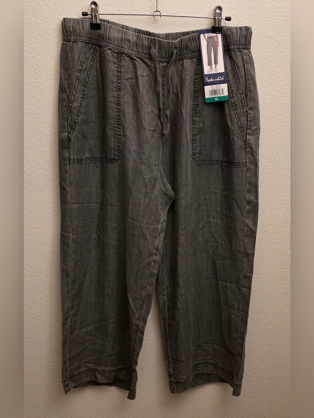 Splendid Womens Black Cropped Wide Leg Denim Pants XL Elastic Waist (234B4)